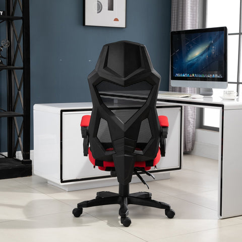 Rootz Gaming Chair - Swivel Chair - Footrest - Mesh - Adjustable In Height - 58 x 72 x 108-118 cm - Black - Red