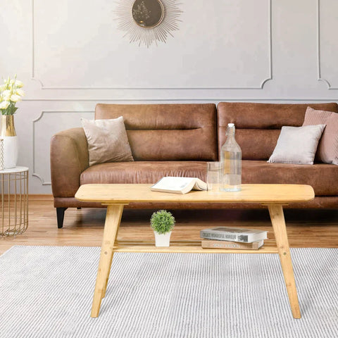 Rootz Coffee Table - Side Table - Bamboo Table - Living Room Table - Table With Shelf - Wood - 100x50x50 Cm