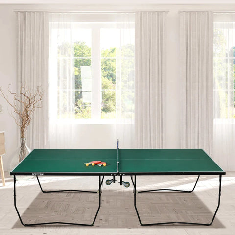 Rootz Table Tennis Table - Full Size - Foldable - 8 Wheels - Including Rackets And Balls - Green - 2.74 x 1.52 x 0.76 m