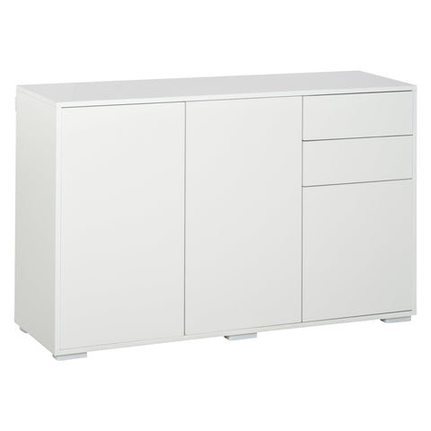 Rootz Sideboard - Kitchen Cabinet - Storage Cabinet - 2 Drawers - French Doors - Push to Open - White - Anti-tilt Protection - Processed Wood