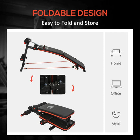 Rootz Sit-Up-Bank – Bauchtrainer – Trainingsbank – Trainingsseile – verstellbar und faltbar – Schwarz/Rot – 137 x 51 x 50–66 cm