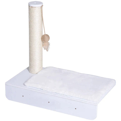 Rootz Scratching Post - Cat Lounger - Cat Shelf - Plush Pad - Lounger With Scratcher - White - 55 x 30 x 50 cm