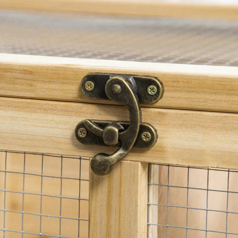 Rootz Kleindierhok - Konijnenhok - Dierenhok - Dierenkooien - 4 Rollen - Dennenhout/Staal - Naturel - 138L x 53B x 61H cm