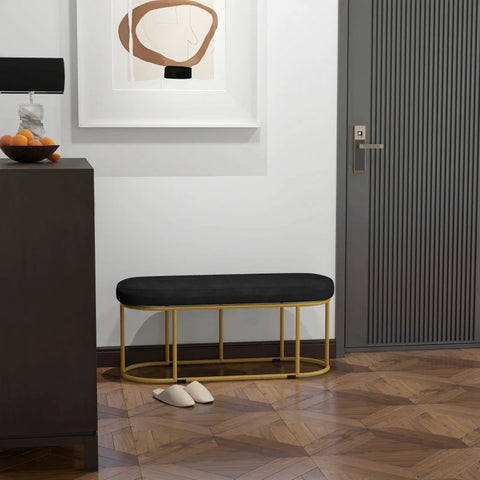 Rootz Shoe Bench - Retro Design - Bed Bench - Hallway Bench - Velvet Look - Up To 200 Kg - Metal Frame - Black - 100 X 37 X 43cm