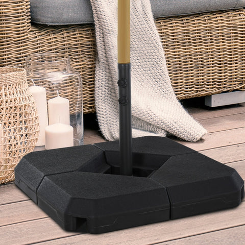 Rootz Parasol Stand - Umbrella Stands - Cross Base - Can Be Filled With Water Or Sand - 4-piece Parasol Stand - Steel - HDPE Plastic - Black - 80 x 80 x 56 cm