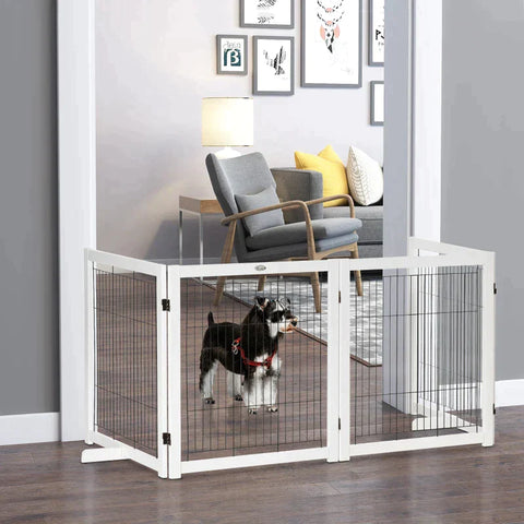 Rootz Pet Gate - Houten poort - Hondenpoort - Veiligheidshek - Wit - 305 x 35,5 x 82 cm