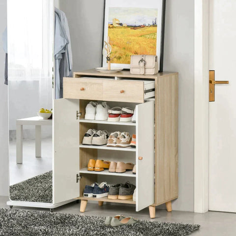 Rootz Shoe Cabinet - Storage Cabinet - Drawer Cabinet - Cabinet - Wood - White - 68 cm x 35 cm x 102.5 cm