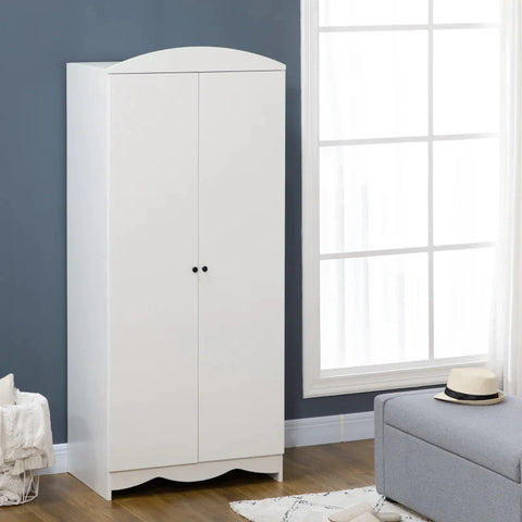 Rootz Wardrobe - 1 Clothes Rail - 2 Shelves - Closet With Shelves - Stylish Bedroom Storage - White - 75 cm x 50 cm x 180 cm