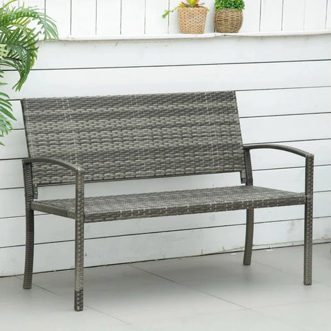 Rootz Garden Bench - Rattan Look - With Steel Frame - For 2 People - Brown - 122 x 60 x 87cm