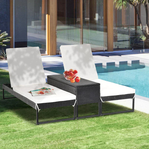 Rootz Lounge Chairs – Sonnenliege – Liege Teetisch – Liege – Gartenliege – Weiß – 195 x 60 x 86 cm