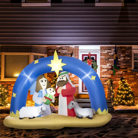 Rootz Kerstdecoratie - Archway - Haring - Bungee Cords - Blower - Blauw + Bruin - 206 x 95 x 157 cm