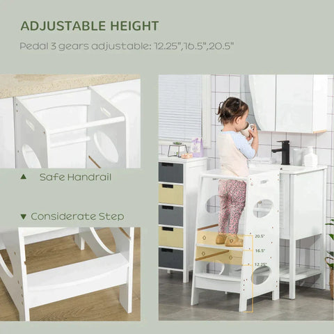 Rootz Kids Step Stool - Kids Learning Tower - Step Stool - Stool Standing - White - 40 x 50 x 90 cm