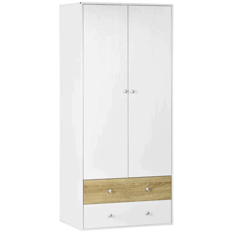 Rootz Wardrobe - Door Wardrobe - With Drawers And Hanging Rod - Particle Board - White/Oak - 80cm x 50cm x 180cm