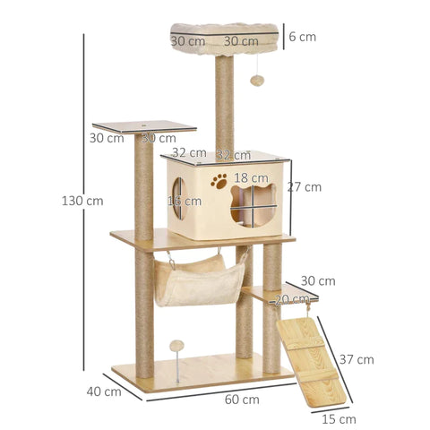 Rootz Scratching Post - Cat Tree - Cat Crate - Climbing Tree For Cats - Yellow - 60 x 40 x 130 cm