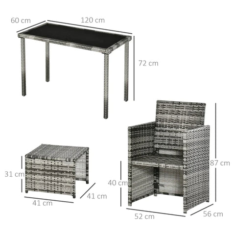 Rootz Poly Rattan Seating Group - Dining Set - Garden Set - 5 Pieces With Cushions - Grey - 120L x 60W x 72H cm