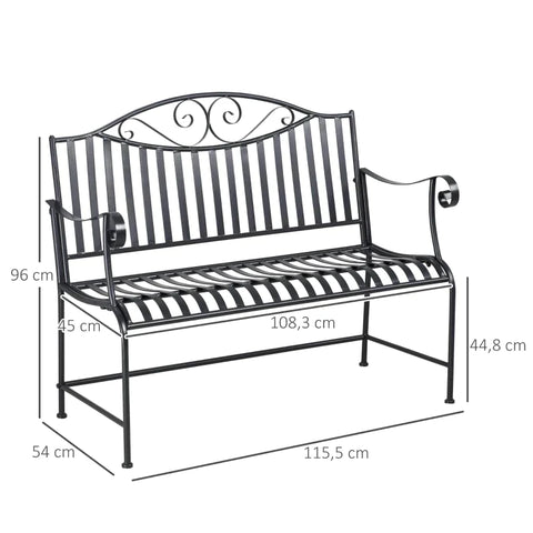 Rootz Garden Bench Seat - Park Bench - 2-seater Metal Bench - Steel Frame With Armrests For Garden Balcony And Terrace - Grey - 15.5 x 54 x 96 cm