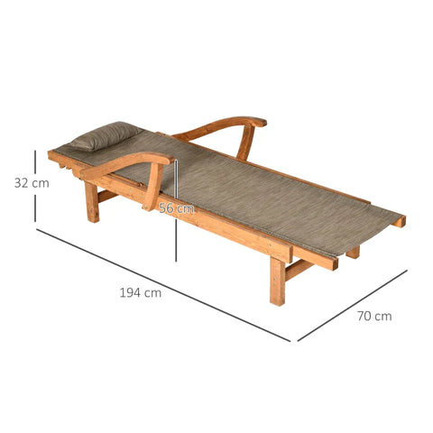 Rootz Outdoor Garden Lounger - Sun Lounger - Solid Wood - Weather Resistant - Brown + Gray - 194cm x 70cm x 32cm