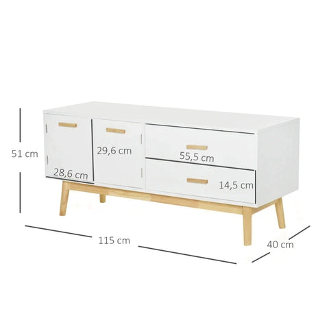 Rootz TV Cabinet - TV Stand - TV Lowboard Chest - Living Room Drawer - White - 115 x 40 x 51 cm