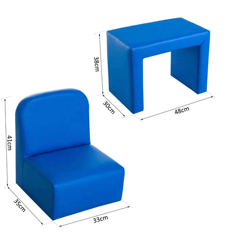 Rootz 2-in-1 Children's Sofa - Table And Chair Set - Multifunctional For Children - Children's Couch - Children's Armchair - Mini Sofa - Blue