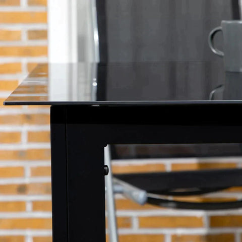 Rootz Garden Table - 6 Seater - Weather Resistant - Tempered Glass - Patio Table - Black - 150cm x 90cm x 74cm