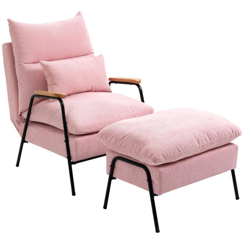 Rootz Fauteuil Met Poef - Inclusief Kussens - Relaxstoel Met Kruk - Vleugelstoel - Roze - 68 cm x 91,5 cm x 88 cm