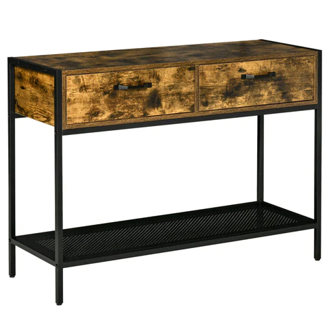 Rootz Console Table With 2 Drawers - Industrial Style - Living Room - Bedroom - Rustic Brown - 110 cm x 40 cm x 80 cm