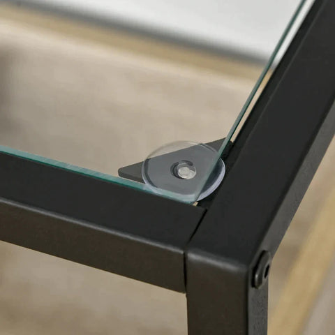 Rootz Console Table - Free-standing Shelve - Industrial Design With Glass Surface - 2 Shelves - Steel - Glass - Black - 108 cm x 28 cm x 85 cm