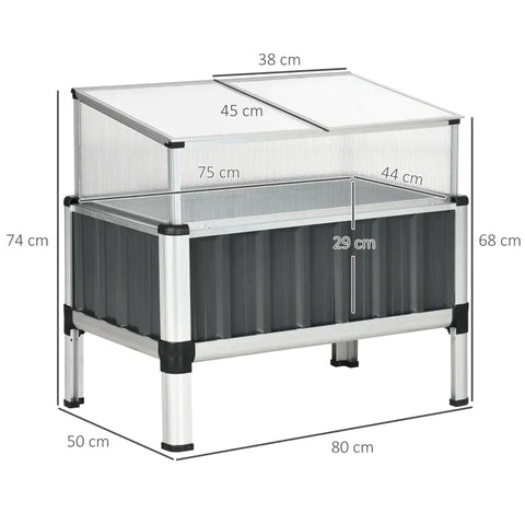 Rootz Verhoogd Bed - Cover Mini Broeikas - Weerbestendig - Zilver + Helder - 80cm x 50cm x 74cm