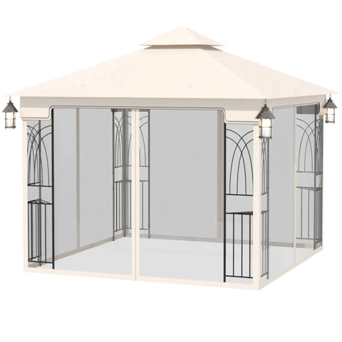 Rootz Gazebo - Garden Pavilion - Gazebo - Pavilion - Garden Tent - Marquee Party Tent - With Double Roof - Metal/Polyester - Cream White - 2.99 x 2.99 x 2.74 m