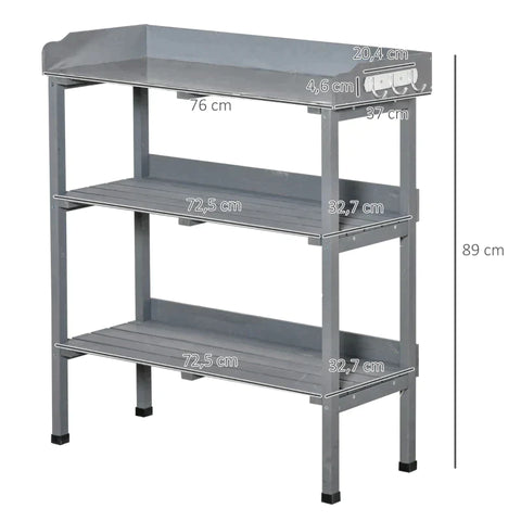 Rootz Planting Table - 2 Shelves - Fir Wood - Garden - Terrace - Balcony - Grey - 76 cm x 37 cm x 89 cm