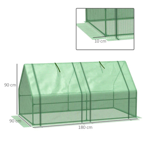 Rootz Greenhouse - Foil Greenhouse - Tomato House - Mini Small Greenhouse with Steel Frame - Zippered Window - Green - 180 x 90 x 90 cm