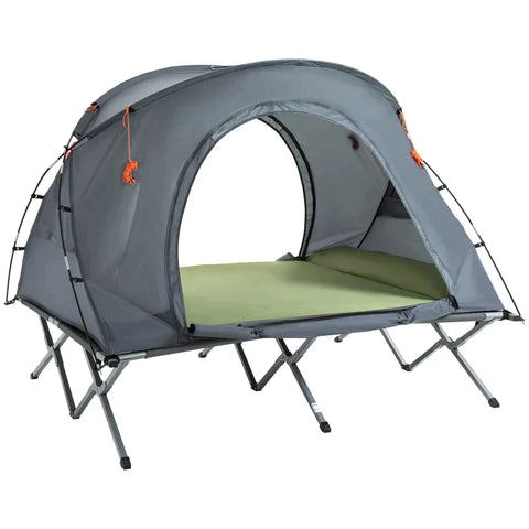 Rootz Tent - 2-Person cot - Two Person Tent - With Camp Bed and Mattress - Foldable - Polyester Taffeta/Oxford Cloth/Fiberglass Pole/Aluminum - Grey - 200 x 146 x 159 cm