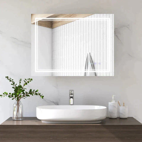 Rootz Bathroom Mirror - Bathroom Mirror With Led Lighting - Bluetooth And Time Display - Wall Mirror - Touch Switch - Aluminum - Silver - 80 x 60 cm