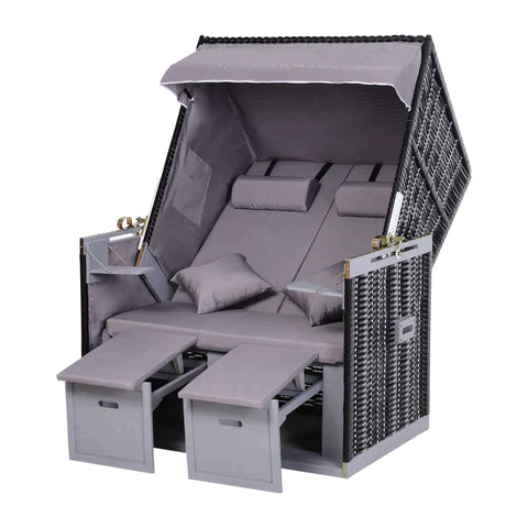 Rootz Beach Chair - Reclining Backrest -  2 People - Pillows - Decorative Cushions - Grey - 118 x 79 x 150cm