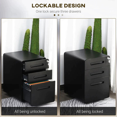 Rootz File Cabinet - Rolling Container - Office Container - 3 Drawers - Home - Office - Black