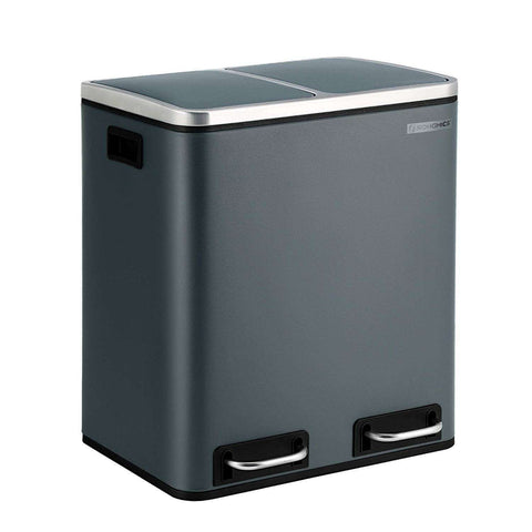 Rootz Trash Can Waste Separation 30 Liter - Trash Cans - Pedal Bin - Smoke Gray - 41 x 36 x 47 cm