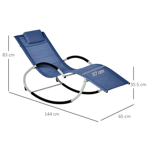 Rootz Schaukelstuhl – Schaukelliege – Gartenschaukelstuhl mit Kopfstütze – Schaukelstuhl – Gartenstuhl – Metall – Netzstoff Blau – 65 x 144 x 83 cm