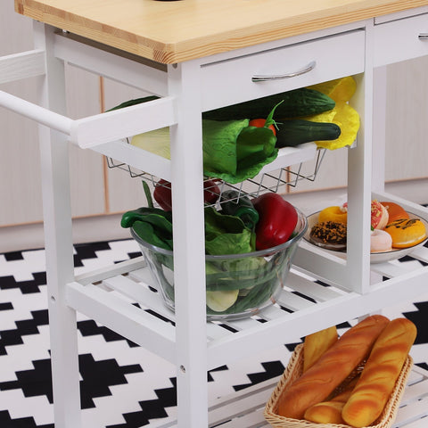 Rootz Kitchen trolley - Kitchen trolley - Serving trolley - On wheels - Drawers - L84.5 x W37.5 x H85 cm - Wood - White -
