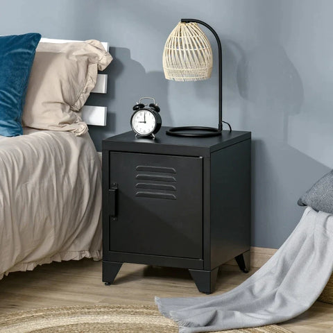 Rootz Bedside Table - Night Cabinet - Bedroom Side Table with Adjustable Shelf Door - Nightstand - Industrial Design - Metal - Black - 50 x 40 x 47.5 cm