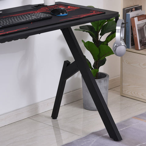 Rootz Dermopolis Desk - Gaming Desk - Game - Cup Holder - Anti-Slip Headphone Holder - Controller Holder - Cable Management - Black - Red - MDF