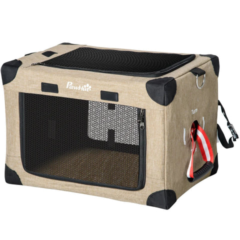 Rootz One-Step faltbare Katzentrage – Tragbare Haustiertragetasche mit Kissen – Haustier-Reisetrage mit verstellbarem Riemen – Katzenhaus für XS-Hunde und Katzen – Khaki – 48,5 L x 33,5 B x 33 H cm