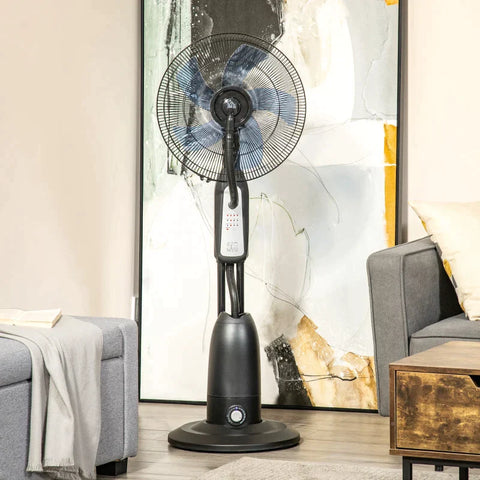Rootz Stand Fan - Watergekoelde Stand Fan - Voetstukventilator - Ventilator Met Timerfunctie - Mistfunctie - Metaal - Zwart