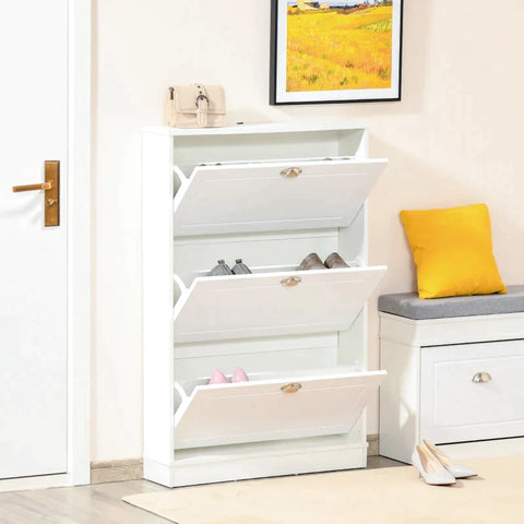 Rootz Shoe Cabinet - Shoe Tipper - Shoe Stand - White - 76.2 x 19 x 116.8 cm