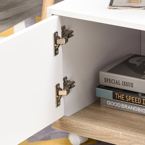 Rootz TV Furniture - On Wheels - 2 Open Shelves - Storage Compartment - Natural Color - White - 80 x 45 x 39.5 cm