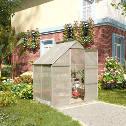 Rootz Aluminum Greenhouse - Garden House With Window Door - Plant House - Weather-resistant - Silver - 193 cm x 126 cm x 205