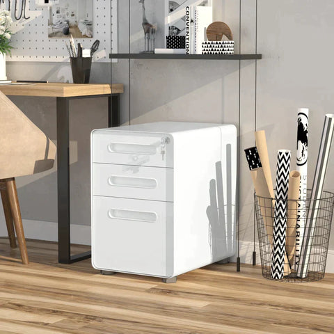Rootz File Cabinet - Rolling Container - Office Container - 3 Drawers - Home - Office - White