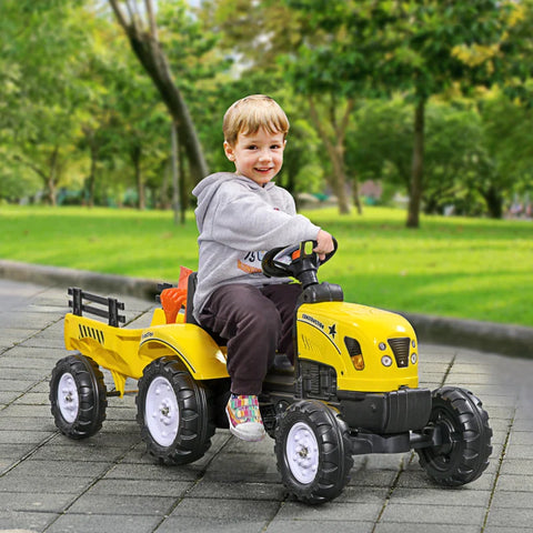 Rootz Pedal Tractor With Trailer - Tools - Horn - For Children Aged 3 And Over - Metal Frame - Black And Yellow - 133 x 42 x 51 cm