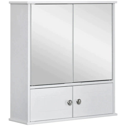 Rootz Mirror Cabinet - Bathroom Cabinet - Wall Cabinet - Bathroom Furniture - Multi-purpose Cabinet With Shelves - Glass - White - 55 x 17.5 x 60 cm