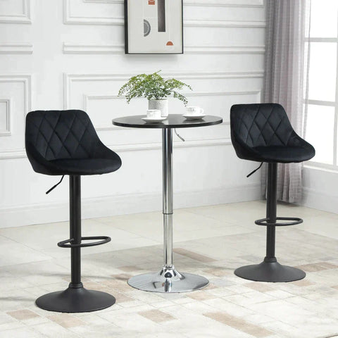 Rootz Bar Stool - Set Of 2 Bar Stools - Swivel Upholstered High Stool - Height-adjustable - Bar Stool Without Armrests - Black - 46 x 48 x 83-104 cm