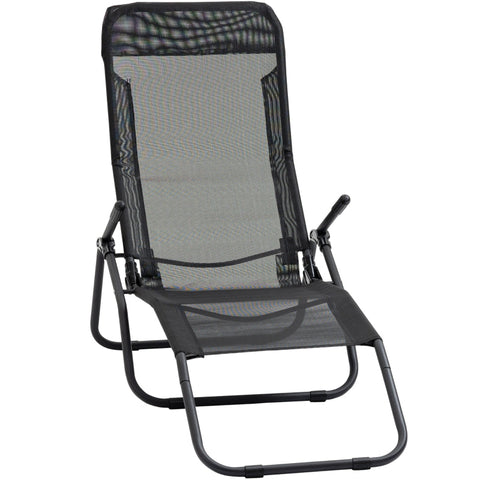 Rootz Sun Lounger - Garden Lounger - Deck Chair - Lounge Chair - Foldable - Adjustable - Textilene - Steel - Black - 62 x 143 x 97 cm